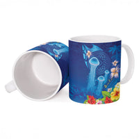 Fiji Jellyfish Ceramic Mug Tapa Patterns and Hibiscus Sea Vibe LT03 - Polynesian Pride
