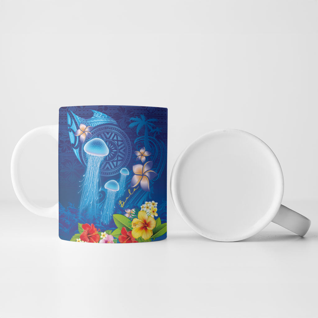 Fiji Jellyfish Ceramic Mug Tapa Patterns and Hibiscus Sea Vibe LT03 - Polynesian Pride