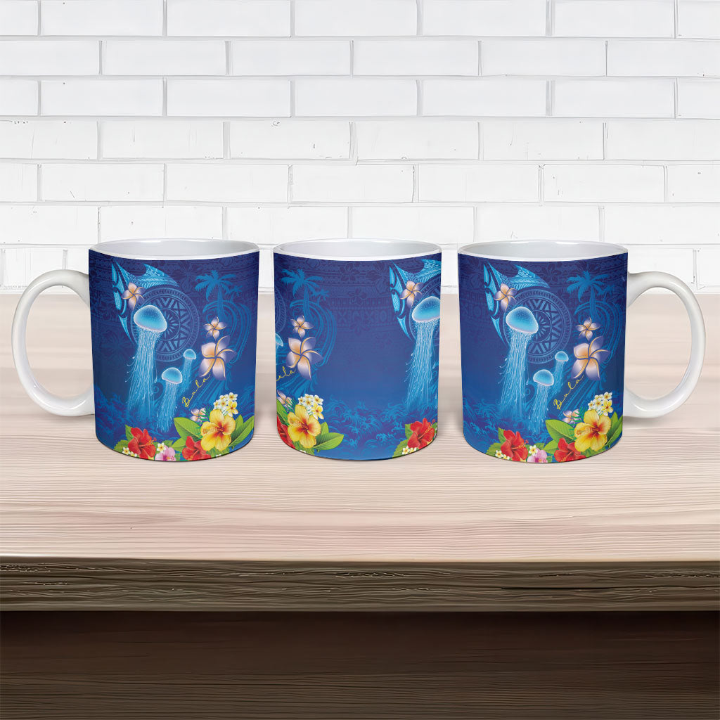 Fiji Jellyfish Ceramic Mug Tapa Patterns and Hibiscus Sea Vibe LT03 - Polynesian Pride
