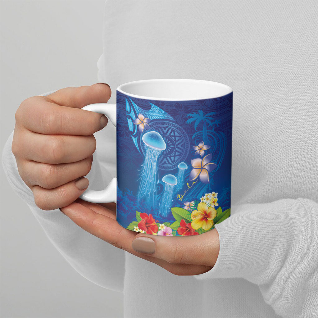 Fiji Jellyfish Ceramic Mug Tapa Patterns and Hibiscus Sea Vibe LT03 - Polynesian Pride