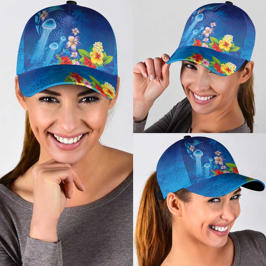 Fiji Jellyfish Classic Cap Tapa Patterns and Hibiscus Sea Vibe LT03 - Polynesian Pride