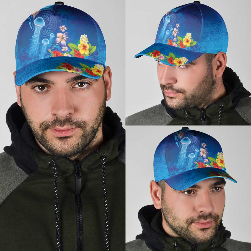 Fiji Jellyfish Classic Cap Tapa Patterns and Hibiscus Sea Vibe LT03 - Polynesian Pride