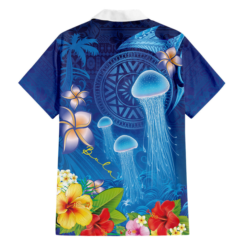 Fiji Jellyfish Family Matching Off The Shoulder Long Sleeve Dress and Hawaiian Shirt Tapa Patterns and Hibiscus Sea Vibe