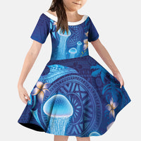 Fiji Jellyfish Family Matching Off Shoulder Maxi Dress and Hawaiian Shirt Tapa Patterns and Hibiscus Sea Vibe
