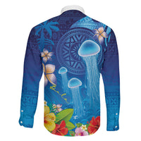 Fiji Jellyfish Family Matching Short Sleeve Bodycon Dress and Hawaiian Shirt Tapa Patterns and Hibiscus Sea Vibe
