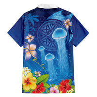 Fiji Jellyfish Family Matching Summer Maxi Dress and Hawaiian Shirt Tapa Patterns and Hibiscus Sea Vibe