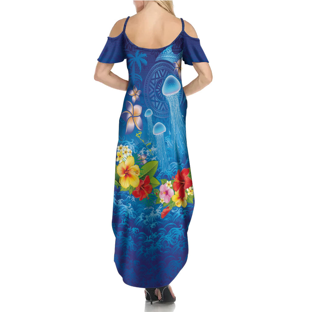 Fiji Jellyfish Family Matching Summer Maxi Dress and Hawaiian Shirt Tapa Patterns and Hibiscus Sea Vibe