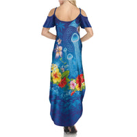 Fiji Jellyfish Family Matching Summer Maxi Dress and Hawaiian Shirt Tapa Patterns and Hibiscus Sea Vibe