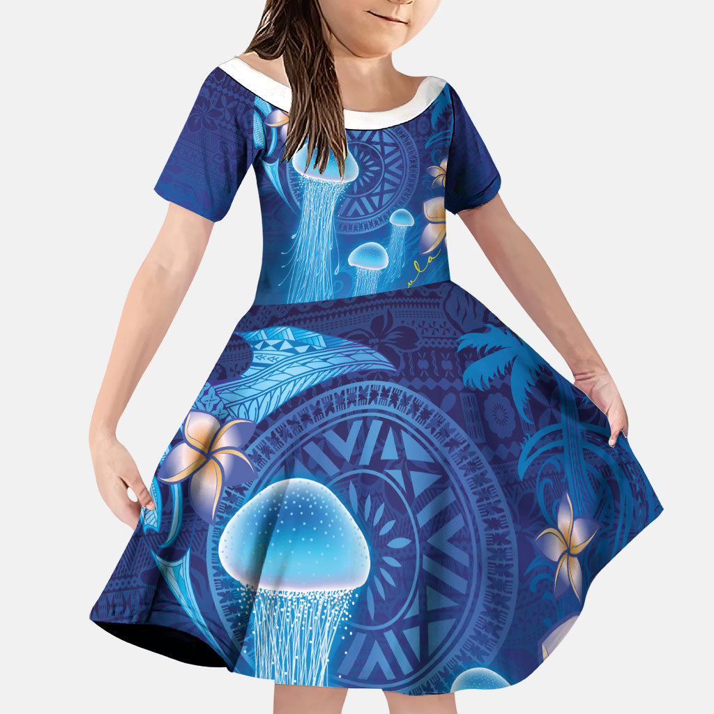 Fiji Jellyfish Family Matching Tank Maxi Dress and Hawaiian Shirt Tapa Patterns and Hibiscus Sea Vibe