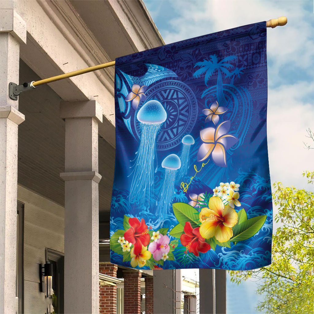 Fiji Jellyfish Garden Flag Tapa Patterns and Hibiscus Sea Vibe