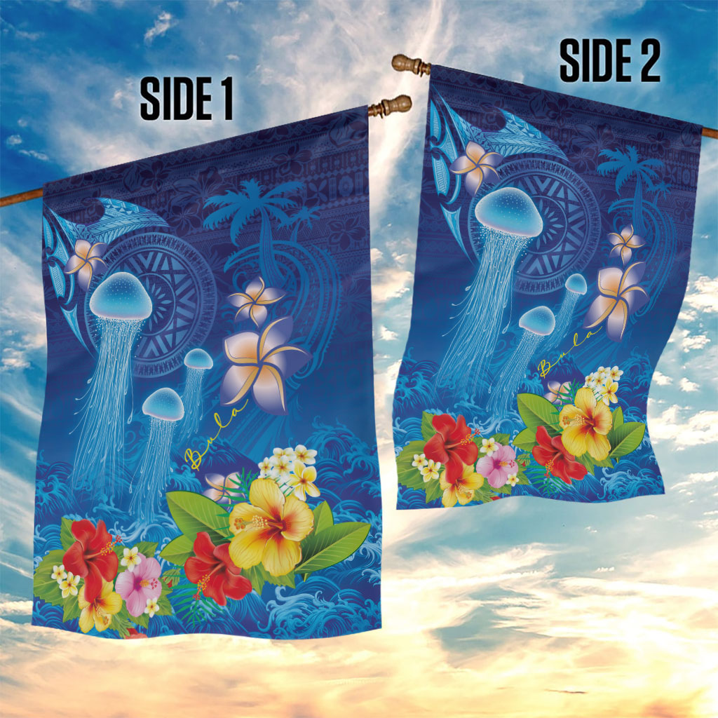 Fiji Jellyfish Garden Flag Tapa Patterns and Hibiscus Sea Vibe LT03 - Polynesian Pride