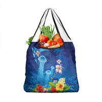 Fiji Jellyfish Grocery Bag Tapa Patterns and Hibiscus Sea Vibe LT03 1-pack One Size Blue - Polynesian Pride