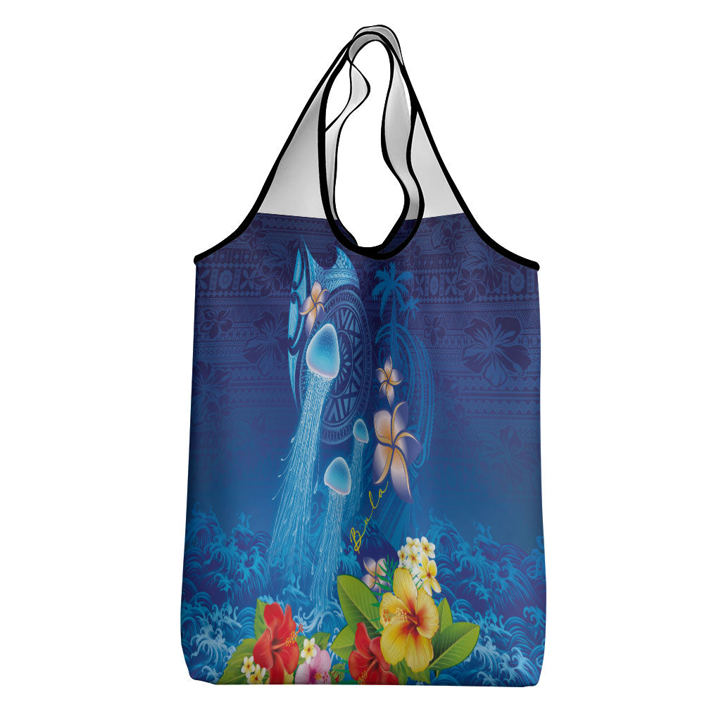 Fiji Jellyfish Grocery Bag Tapa Patterns and Hibiscus Sea Vibe LT03 - Polynesian Pride