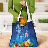 Fiji Jellyfish Grocery Bag Tapa Patterns and Hibiscus Sea Vibe LT03 - Polynesian Pride