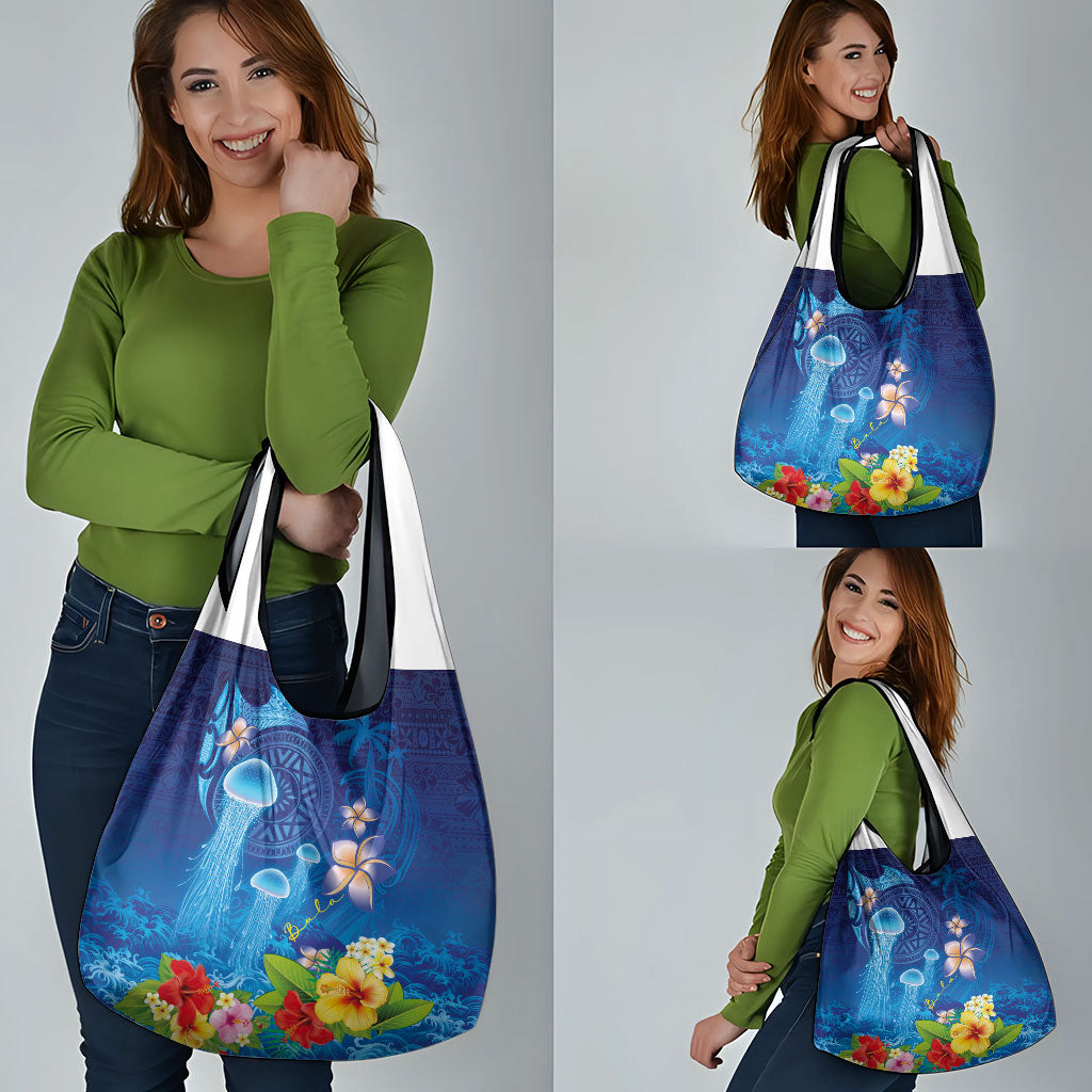 Fiji Jellyfish Grocery Bag Tapa Patterns and Hibiscus Sea Vibe LT03 - Polynesian Pride