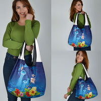 Fiji Jellyfish Grocery Bag Tapa Patterns and Hibiscus Sea Vibe LT03 - Polynesian Pride