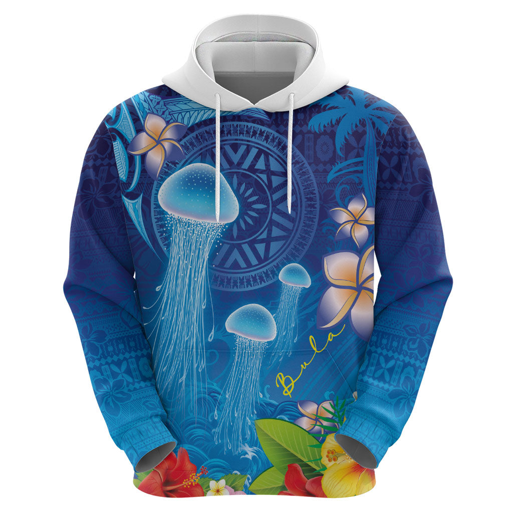 Fiji Jellyfish Hoodie Tapa Patterns and Hibiscus Sea Vibe LT03 - Polynesian Pride