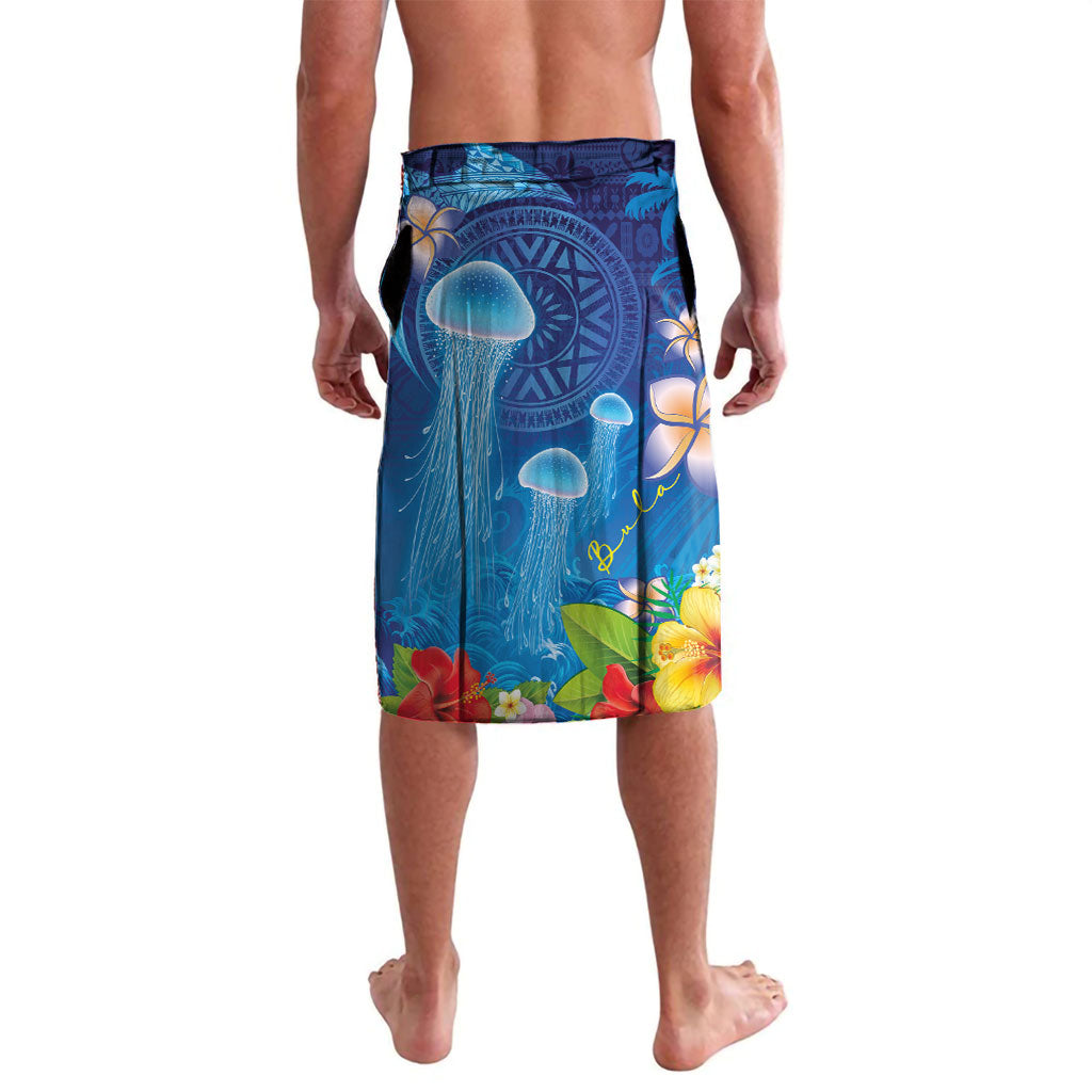 Fiji Jellyfish Lavalava Tapa Patterns and Hibiscus Sea Vibe LT03 - Polynesian Pride