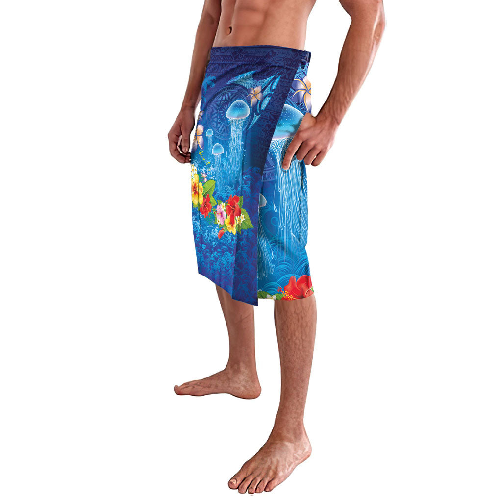Fiji Jellyfish Lavalava Tapa Patterns and Hibiscus Sea Vibe LT03 - Polynesian Pride