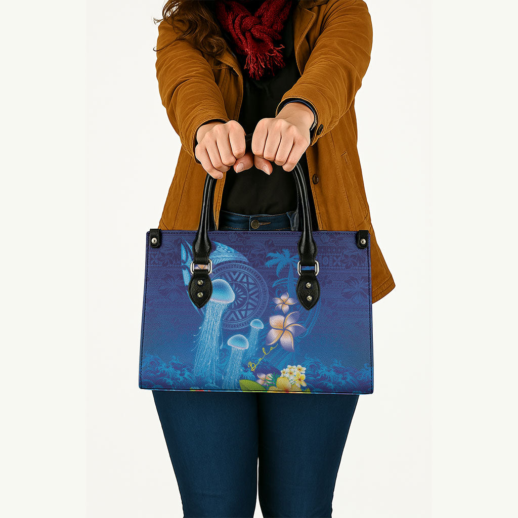 Fiji Jellyfish Leather Bag Tapa Patterns and Hibiscus Sea Vibe LT03 - Polynesian Pride