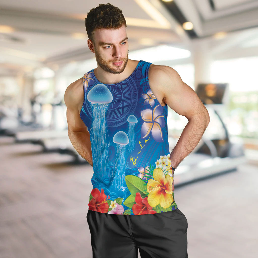 Fiji Jellyfish Men Tank Top Tapa Patterns and Hibiscus Sea Vibe