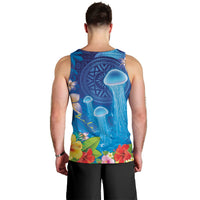 Fiji Jellyfish Men Tank Top Tapa Patterns and Hibiscus Sea Vibe