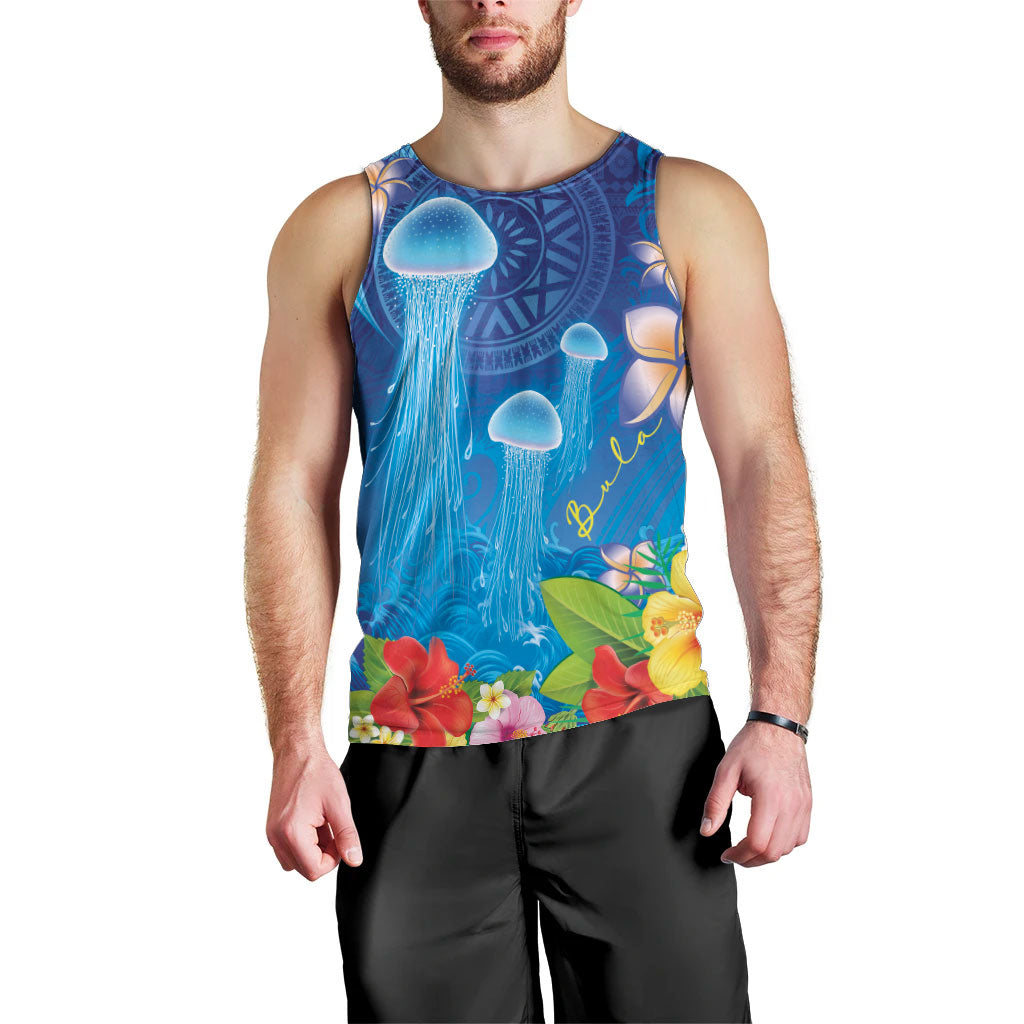 Fiji Jellyfish Men Tank Top Tapa Patterns and Hibiscus Sea Vibe