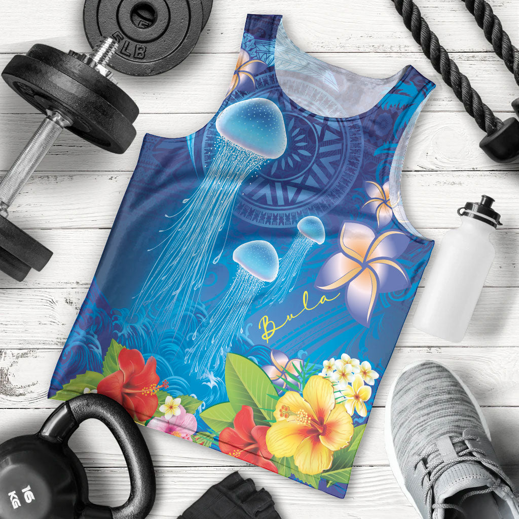 Fiji Jellyfish Men Tank Top Tapa Patterns and Hibiscus Sea Vibe