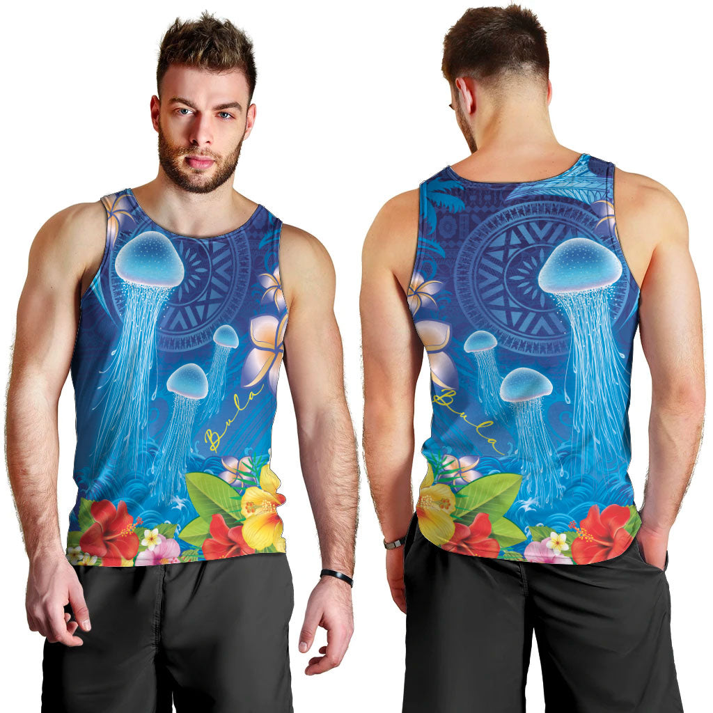 Fiji Jellyfish Men Tank Top Tapa Patterns and Hibiscus Sea Vibe