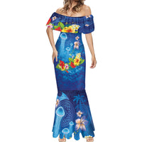 Fiji Jellyfish Mermaid Dress Tapa Patterns and Hibiscus Sea Vibe LT03 - Polynesian Pride