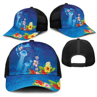Fiji Jellyfish Mesh Trucker Cap Tapa Patterns and Hibiscus Sea Vibe LT03 - Polynesian Pride