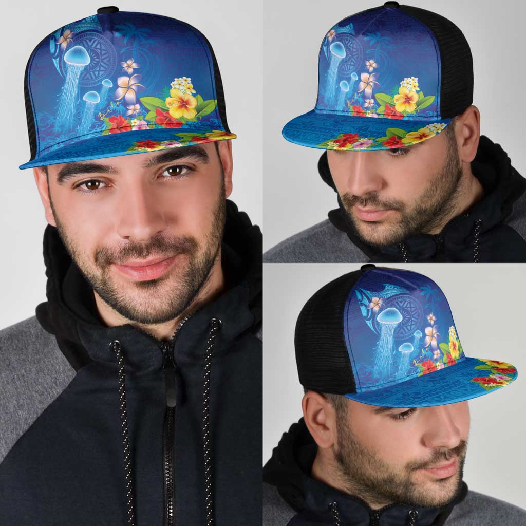 Fiji Jellyfish Mesh Trucker Cap Tapa Patterns and Hibiscus Sea Vibe LT03 - Polynesian Pride