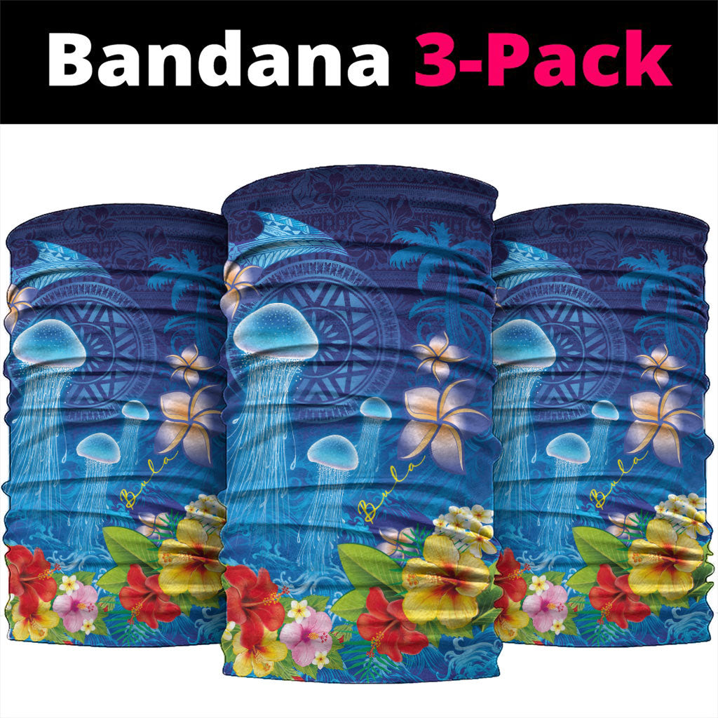 Fiji Jellyfish Neck Gaiter Tapa Patterns and Hibiscus Sea Vibe LT03 package One Size: 25*50cm Blue - Polynesian Pride
