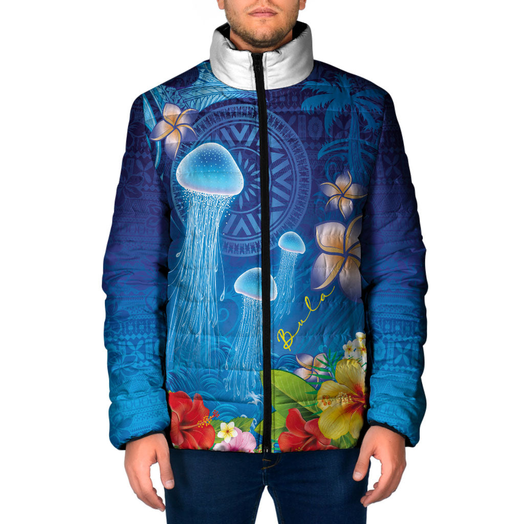 Fiji Jellyfish Padded Jacket Tapa Patterns and Hibiscus Sea Vibe