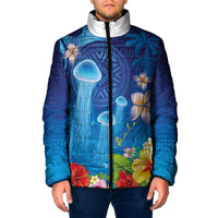 Fiji Jellyfish Padded Jacket Tapa Patterns and Hibiscus Sea Vibe