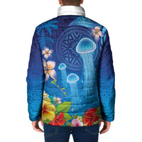 Fiji Jellyfish Padded Jacket Tapa Patterns and Hibiscus Sea Vibe