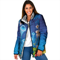 Fiji Jellyfish Padded Jacket Tapa Patterns and Hibiscus Sea Vibe
