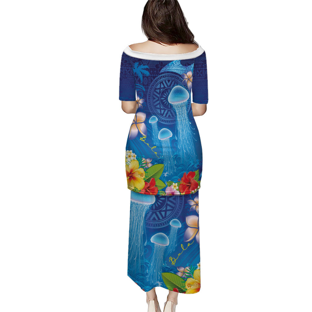 Fiji Jellyfish Puletasi Tapa Patterns and Hibiscus Sea Vibe LT03 - Polynesian Pride