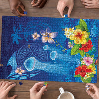 Fiji Jellyfish Puzzle Tapa Patterns and Hibiscus Sea Vibe LT03 - Polynesian Pride