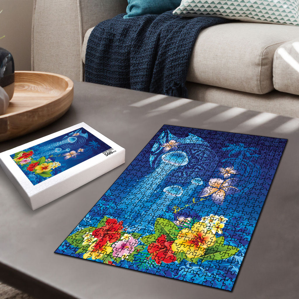 Fiji Jellyfish Puzzle Tapa Patterns and Hibiscus Sea Vibe LT03 - Polynesian Pride