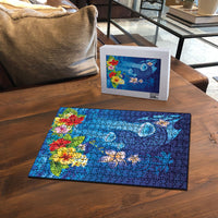 Fiji Jellyfish Puzzle Tapa Patterns and Hibiscus Sea Vibe LT03 - Polynesian Pride