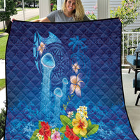 Fiji Jellyfish Quilt Tapa Patterns and Hibiscus Sea Vibe LT03 Blue - Polynesian Pride