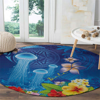 Fiji Jellyfish Round Carpet Tapa Patterns and Hibiscus Sea Vibe LT03 - Polynesian Pride