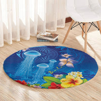Fiji Jellyfish Round Carpet Tapa Patterns and Hibiscus Sea Vibe LT03 - Polynesian Pride
