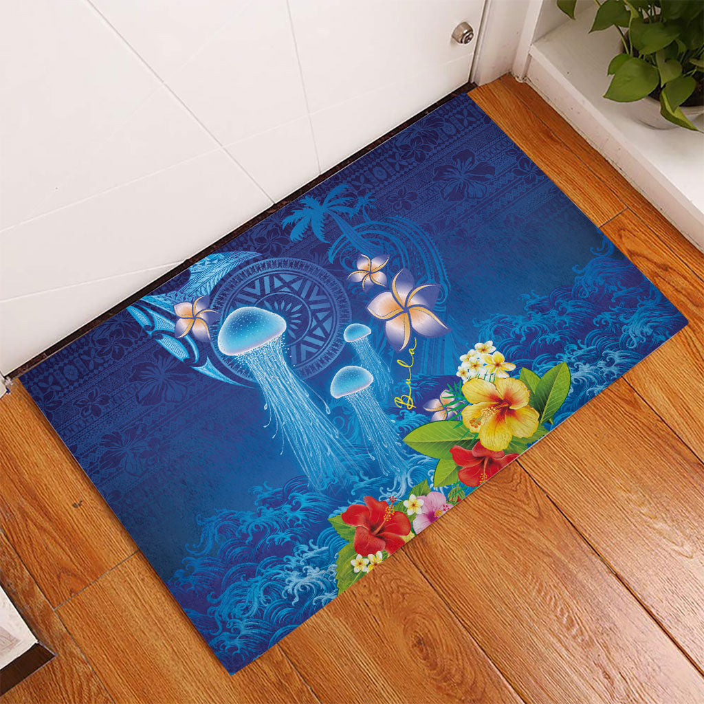 Fiji Jellyfish Rubber Doormat Tapa Patterns and Hibiscus Sea Vibe LT03 - Polynesian Pride