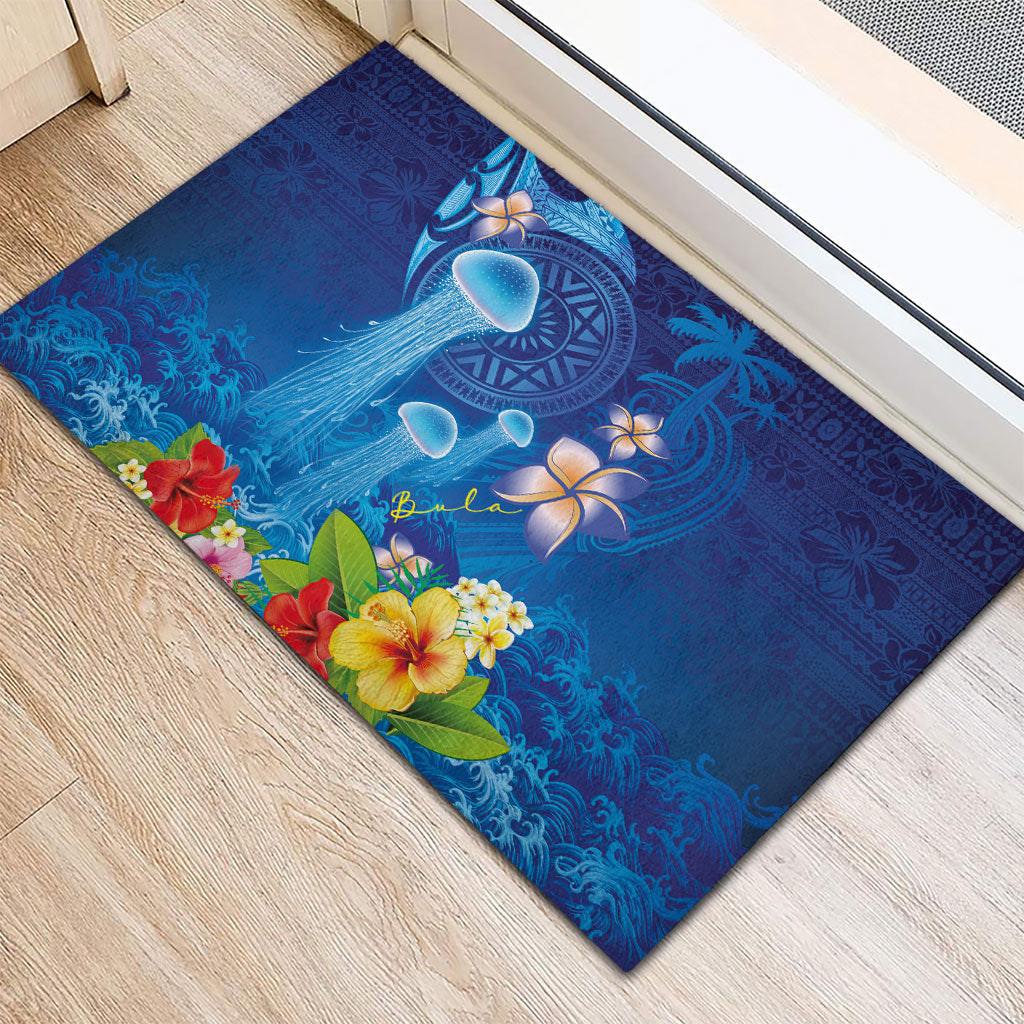 Fiji Jellyfish Rubber Doormat Tapa Patterns and Hibiscus Sea Vibe LT03 - Polynesian Pride