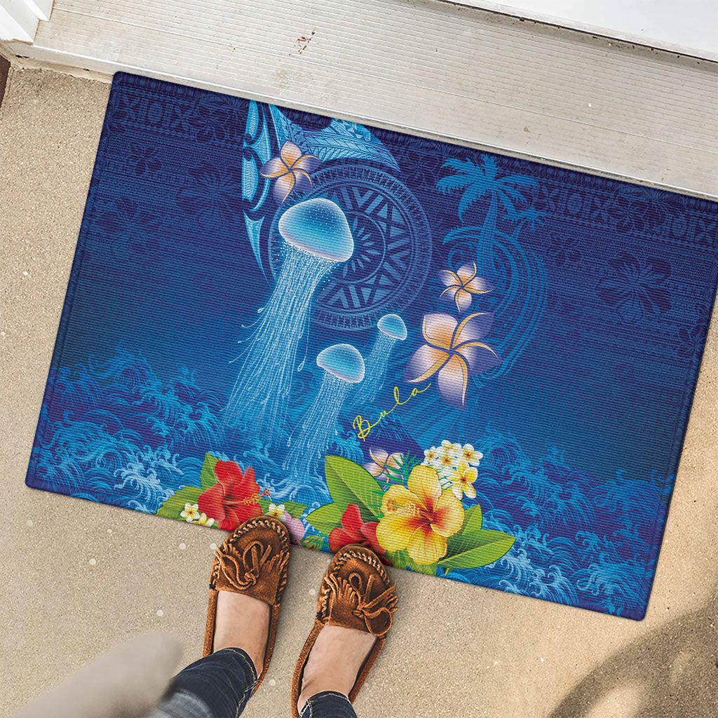 Fiji Jellyfish Rubber Doormat Tapa Patterns and Hibiscus Sea Vibe LT03 - Polynesian Pride