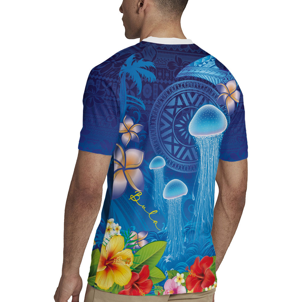 Fiji Jellyfish Rugby Jersey Tapa Patterns and Hibiscus Sea Vibe LT03 - Polynesian Pride