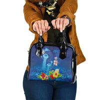 Fiji Jellyfish Shoulder Handbag Tapa Patterns and Hibiscus Sea Vibe LT03 One Size Blue - Polynesian Pride