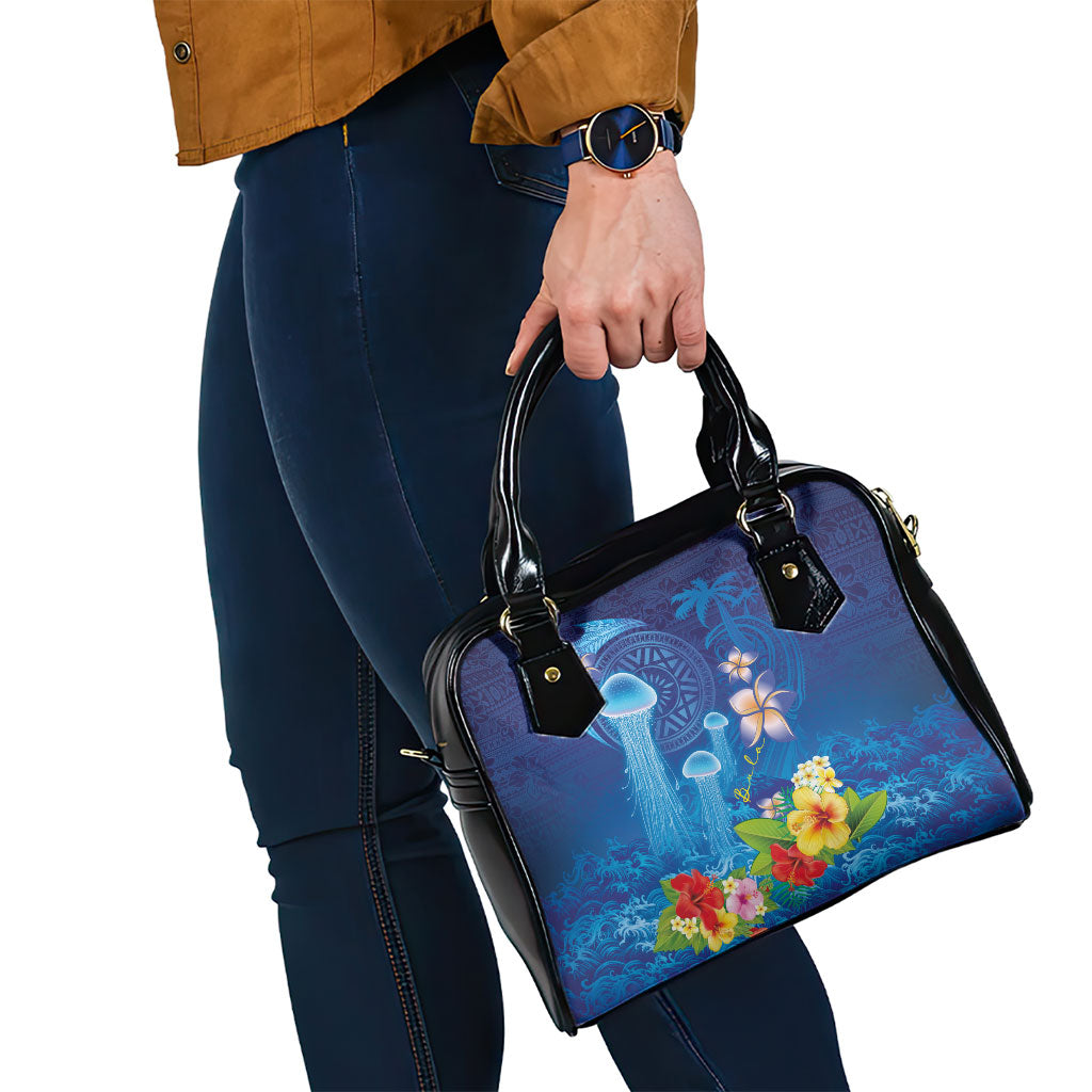 Fiji Jellyfish Shoulder Handbag Tapa Patterns and Hibiscus Sea Vibe LT03 - Polynesian Pride